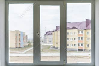 Isolated white double or triple plastic window isolated at home room f