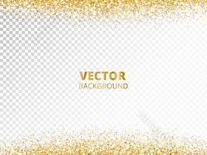 Sparkling glitter border, frame. Falling golden dust isolated on transparent background. Vector decoration.