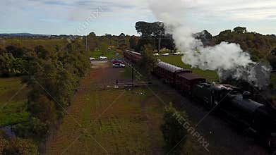 Old steam engine with smoke