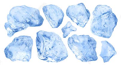 Pieces of natural ice isolated on white background