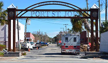 Port St. Joe Welcome Gate with Red Cross Truck