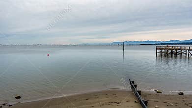 SURREY, CANADA - October 27, 2018: Crescent Beach Pier Blackie Spit park area at Boundary bay.