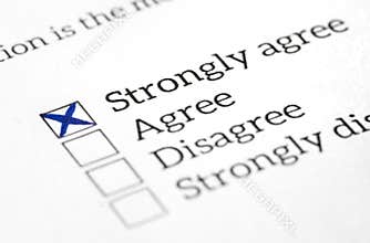 Agree box checked in opinion poll, survey and questionnaire. Happy and positive answer.