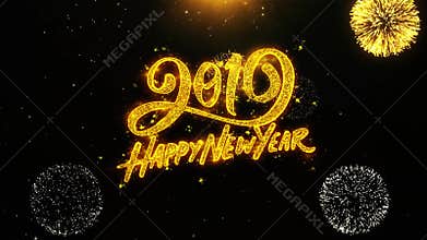 Happy New Year 2019 Wishes Greetings card, Invitation, Celebration Firework Looped.