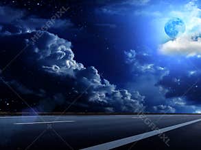 Moon sky clouds road