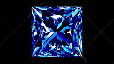 Sapphire Princess Cut. Looped. Alpha Matte.