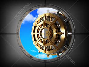 Vault bank door and sky