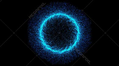Abstract blue technology background. Glowing swirling particles. Sparks particle. Space tunnel