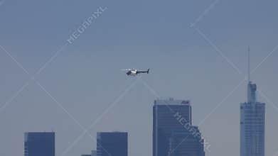 Los Angeles Police Department LAPD Helicopter Flying Near Downtown