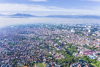 Beautiful Bandung cityscape on misty morning