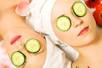Cucumber beauty girls in spa