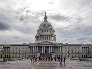 Washington DC, District of Columbia [United States US Capitol Building, shady cloudy weather before raining, faling dusk
