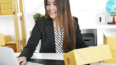 Young Owner Woman Start up for Business Online, SME, Delivery Project, Woman with Online Business or SME