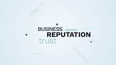 Reputation business trust opinion popular relations pr social public marketing credibility animated word cloud