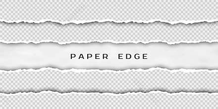 Paper tear border. Set of torn horizontal seamless paper stripes. Paper texture with damaged edge isolated on transparent