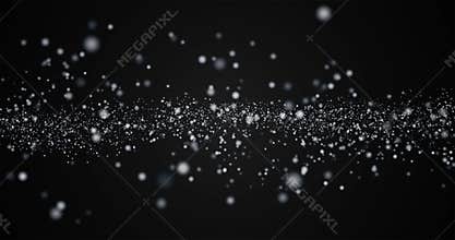 Christmas silver light shine flowing in horizon particles bokeh loopable on black background, holiday congratulation greeting