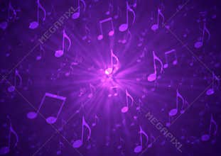 Abstract Music Notes Blast in Blurry Grungy Dark Purple Background