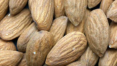 Almonds bunch closeup top view rack focus