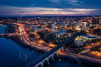 Aerial of Sunset in New Brunswick New Jersey