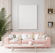 Mock up poster in warm home interior background, springtime