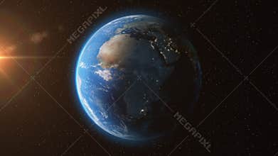Earth from space sun light stars - 3D Animation 4K