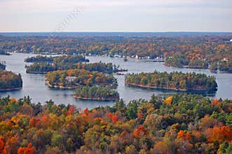 Aerial view of Thousand Islands in fall, New York, USA