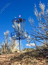Disc Golf basket on a course in New Mexico