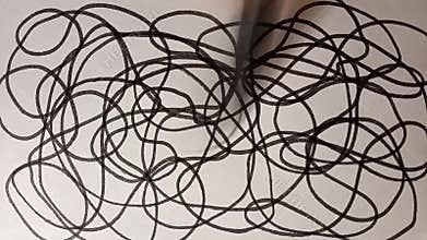 The process of drawing chaos black felt-tip pen. Video art graphics.