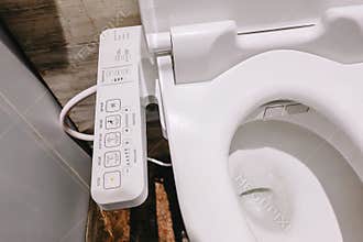 Modern high tech toilet with electronic bidet in Thailand. japan style toilet bowl, high technology