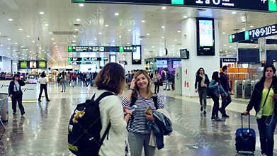 BARCELONA, SPAIN - APRIL, 15, 2017. Steadicam shot of international airport El Prat terminal. 4K video