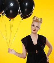 lady with black balloons