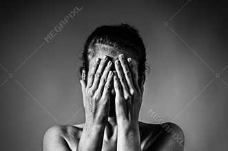 Concept of fear, shame, domestic violence.