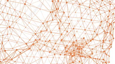 Abstract orange waving 3D grid or mesh of pulsating geometric objects. Use as abstract fas abstracthion background