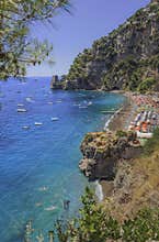 Summertime sescape: Amalfi Coast Costiera Amalfitana.The best beaches in Italy:Positano seaside Campania.Fornillo beach set in