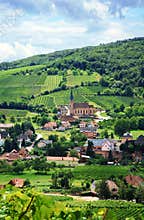 Vineyard and small village in Alsace - France
