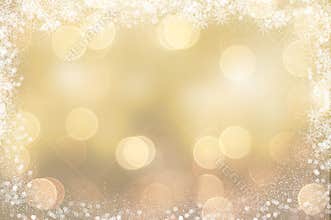 Gold Christmas background with snowy border