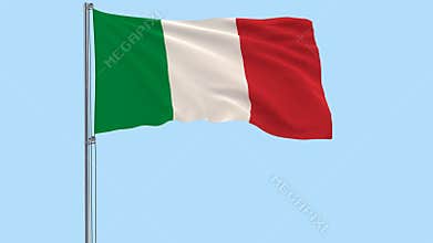 Isolate flag of Italy on a flagpole fluttering in the wind on a transparent background, 3d rendering, PNG format with Alpha channe