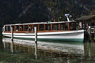 Electric Pleasure Boat at the Lake KÃ¶nigssee near Berchtesgarden, Bavaria, Germany