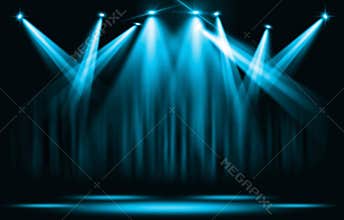 Stage lights. Blue spotlight with certain through the darkness.
