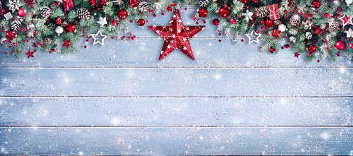 Christmas Border - Fir Branches And Ornament
