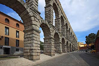 View at Plaza del Azoguejo and the ancient Roman aqueduct