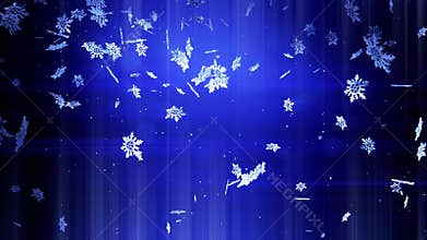 Shining 3d snowflakes floating in air at night on a blue background. Use as animated Christmas, New Year card or winter