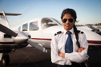 Female Pilot Waiting in Front of Her Aircraft