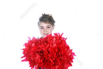 Cute young girl holding big cheerleader pompom