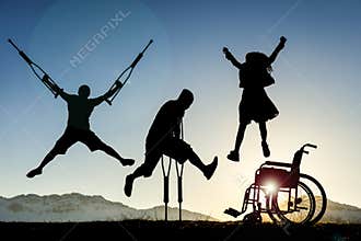 Disabled people jumping