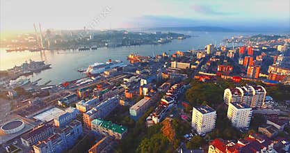 Aerial view of beautiful Egersheld peninsula in the morning. Vladivostok, Russia