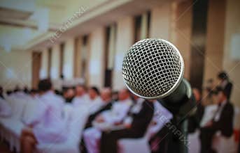 Audience listening speaker speech in conference hall or seminar