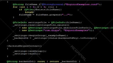 Scrolling C++ coding on black background