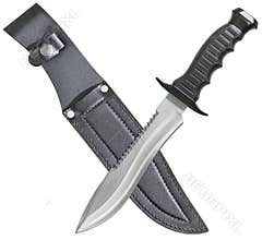 Tactical Combat Hunting Survival Bowie Knife With Black Leather Sheath Isolated On White Background