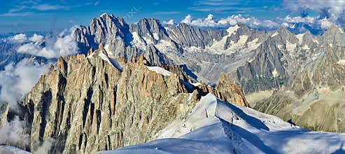French Alps, Mont Blanc and glaciers as seen from Aiguille du Midi, Chamonix, France